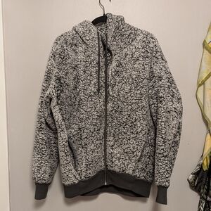 Express One Eleven Gray Oversized Sherpa Full Zip Hoodie
